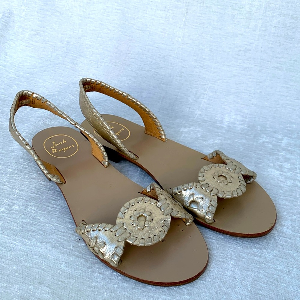 Jack Rogers Liliana Gold Metallic Slingback Leather Sandals